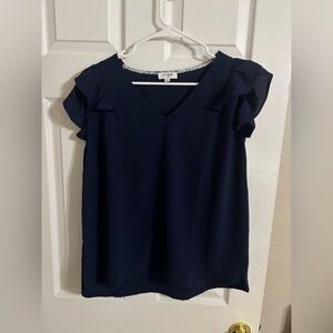 Elegant Navy Ruffle Sleeve Blouse